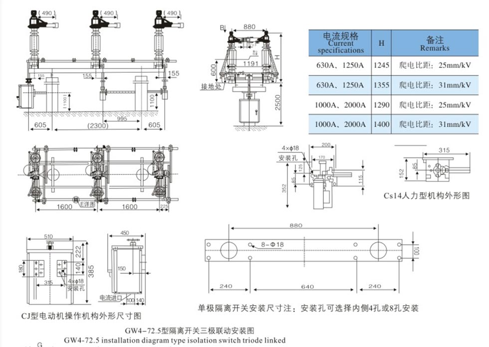 110kv 1250a 2000a Disconnector Switch